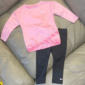 Nike Pink Top and Dark Gray Leggings Set